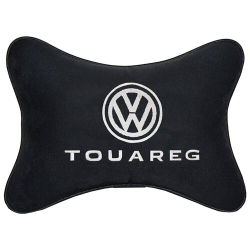 Автомобильная подушка на подголовник экокожа Black с логотипом автомобиля VW Touareg
