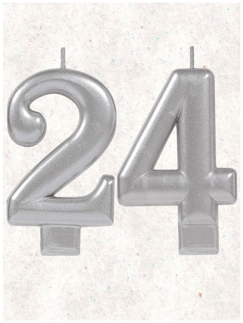 Свеча для торта цифра " 24 " 8 см серебро