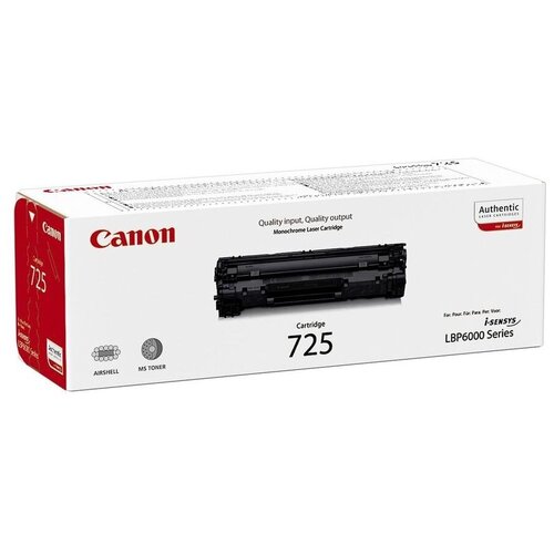 Картридж Canon 725 (3484B005) для Canon i-SENSYS LBP-6000, LBP-6000B, LBP-6020, LBP-6020B, LBP-6030, LBP-6030B, LBP-6030W, MF3010, ресурс (стр. 1600), чёрный картридж лазерный cactus cs c725s для canon lbp 6000 6020 6020b ресурс 1600 страниц