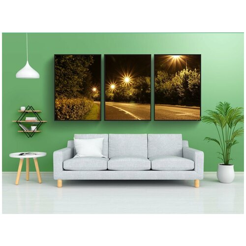 фото Набор модулных постеров для интерьера "огни, ночь, дорога" 60x90 см. в тубусе, без рамки lotsprints