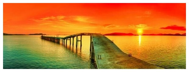 Постер на холсте Причал на закате (Pier at sunset) 82см. x 30см.