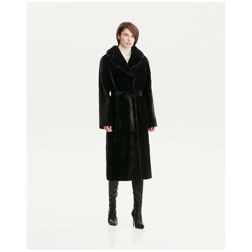 фото Пальто langiotti, норка, силуэт прямой, пояс/ремень, размер 42, черный