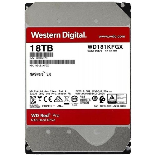 Жесткий диск SATA 18TB 6GB/S 512MB RED PRO WD181KFGX WDC