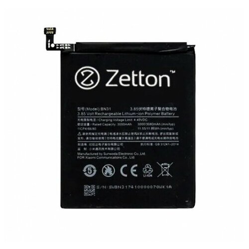 фото Аккумулятор zetton для xiaomi mi 5x / a1 / misx / redmi note 5a / prime 3080mah ztnbatmibn31