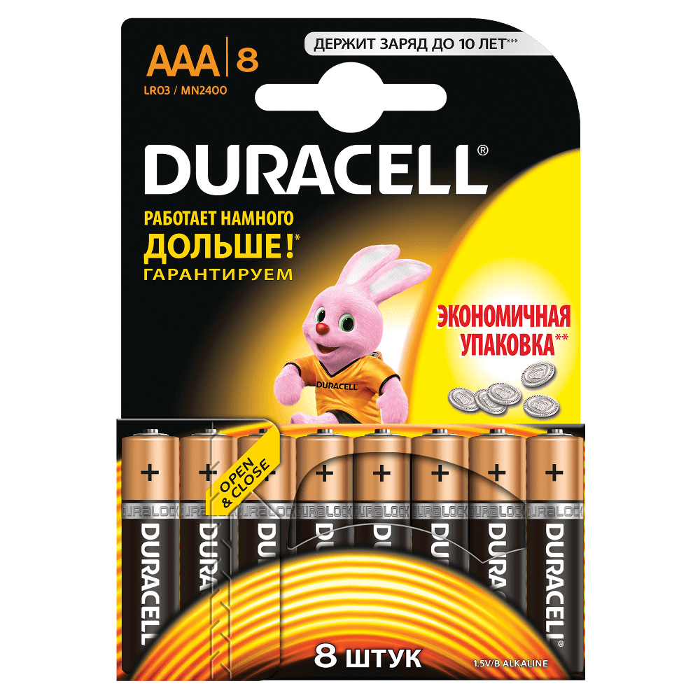 Батарейки алкалиновые Duracell Basic AAA LR03 MN2400 8шт Duracell 1438-02