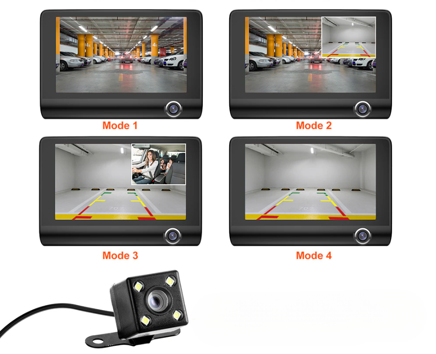 Автомобильный видеорегистратор с двумя основными объективами и камерой заднего вида для парковки автомобиля / Full HD 1080P / G-Sensor / WDR