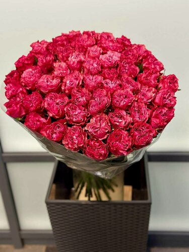 Изображение товара Монобукет Wowflo "Country Blues", пионовидные розы, 9 шт, высота 70 см