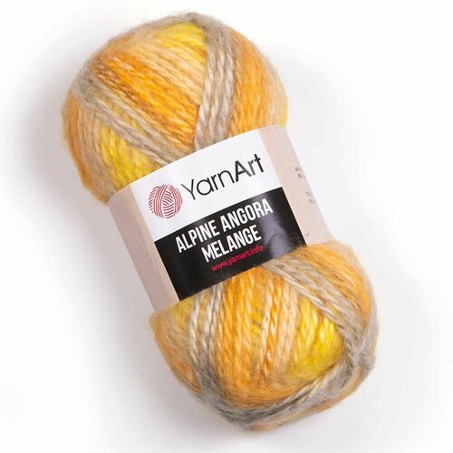 пряжа yarnart alpine angora 332 150 г 150 м 3 штуки Пряжа Alpine Angora Melange (YarnArt), желт/оранж - 433, 20% шерсть, 80% акрил, 3 мотка, 150 г, 150 м.