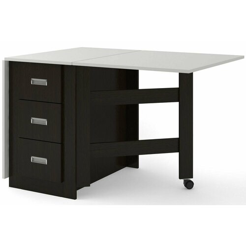 Стол-книжка №3 обеденный, венге цаво/белый гладкий, с ящиками