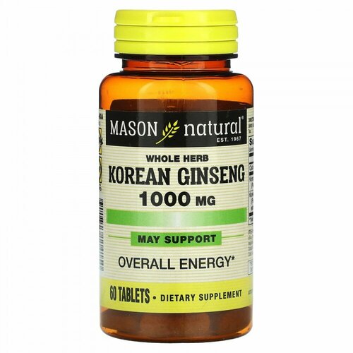 Mason Natural, Whole Herb Korean Ginseng , 1,000 mg , 60 Tablets