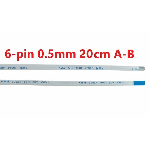 Шлейф FFC 6-pin Шаг 0.5mm Длина 20cm Обратный A-B AWM 20624 80C 60V VW-1 шлейф ffc 24 pin шаг 0 5mm длина 20cm обратный a b awm 20624 80c 60v vw 1
