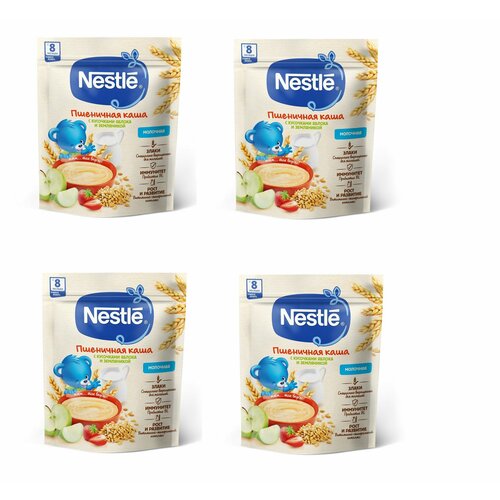 Каша молочная Nestle пшеничная яблоко-земляника с 8 месяцев 200 г 4 шт каша молочная nestle 5 злаков яблоко земляника персик с 12 месяцев 190 г 4 шт