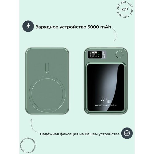 Повер банк 5000 мАч 15W Внешний магнитный аккумулятор MagSafe Зеленый 120000₽