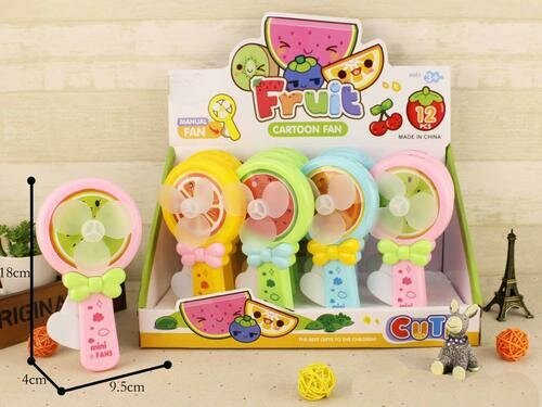 фото Вентилятор детский Фрукты (цвет в ассорт, пластик) ИК-0959, (Рыжий кот)