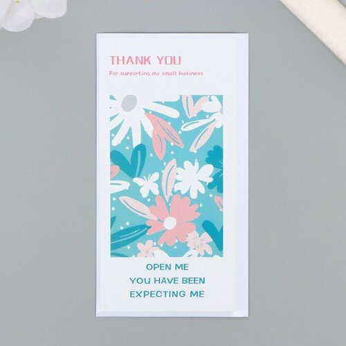 Наклейка бумага благодарность Цветы с бабочкой набор 50 шт 10х5 см