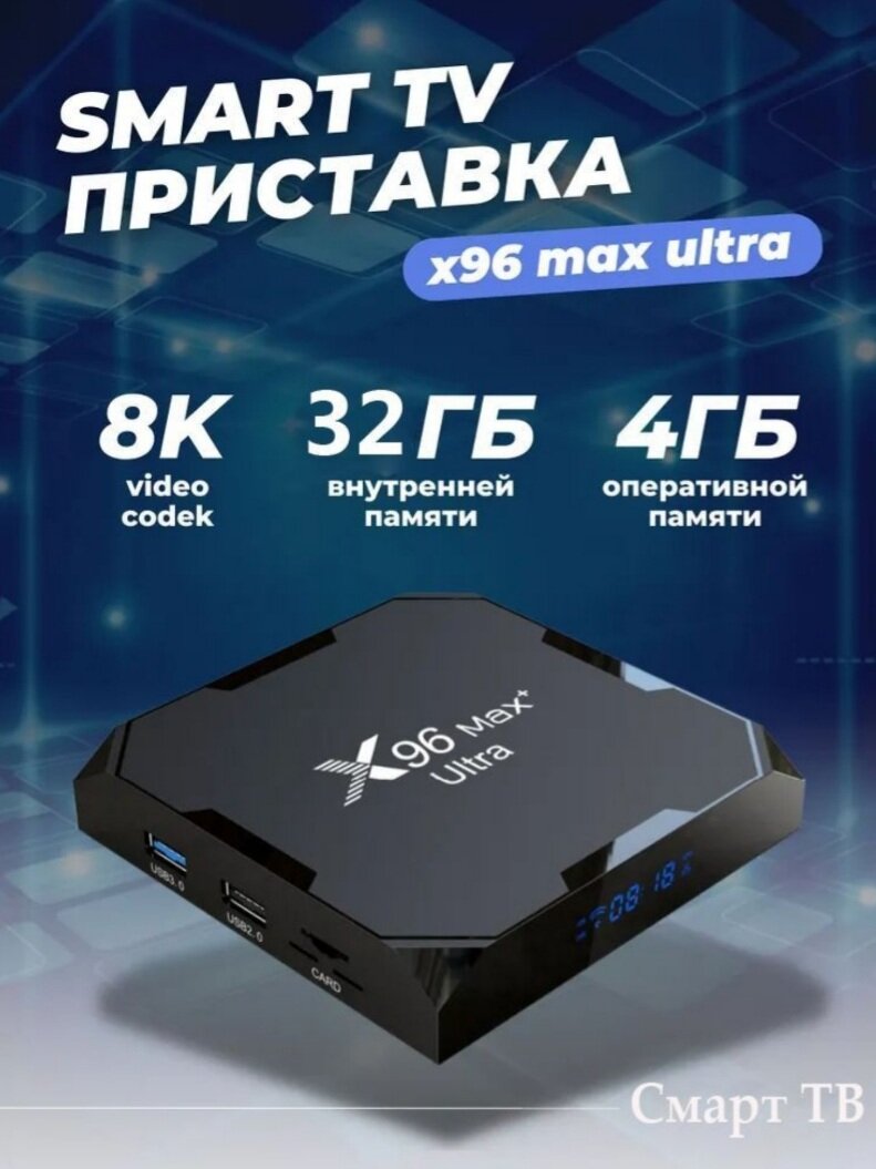Smart приставка X96 Max Plus Ultra S905X4 Смарт-ТВ-бокс Андроид11.0 HD 8K — фото 2