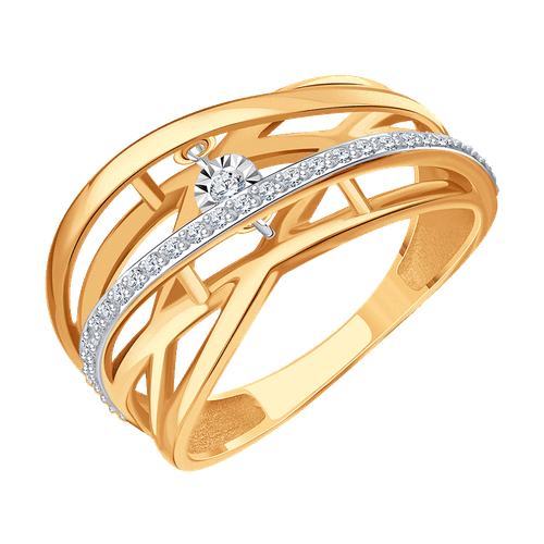 фото Кольцо diamant online, золото, 585 проба, бриллиант, размер 16.5, прозрачный