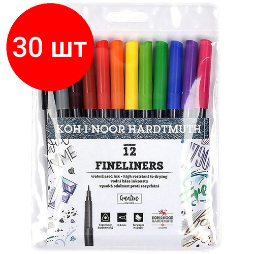 Комплект 30 наб, Набор линеров KOH-I-NOOR FINELINERS 0.3мм 12 цв ПВХ 777021AB01TE