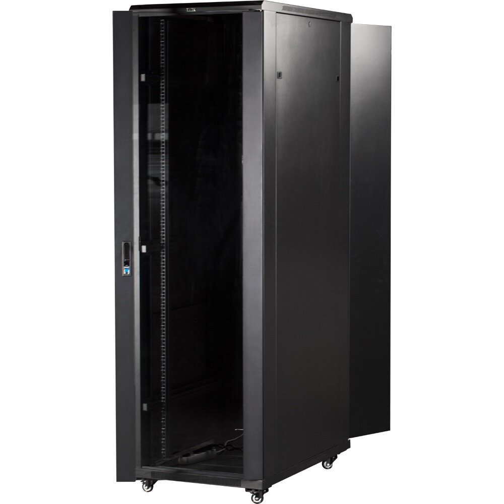 LANMASTER Шкаф 19" Business, 18U 600x800, черный, передняя дверь стекло, задняя дверь распашная металл