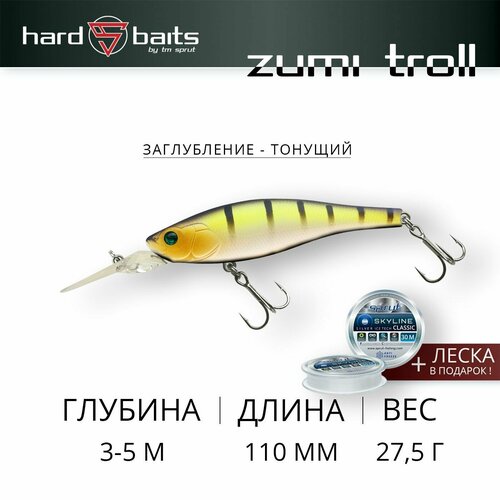 Воблер Sprut Zumi Troll 110SS (Slow Sinking/110mm/27,5g/3-5m/WLP) воблер для троллинга blue marlin bmf troll 001 90mm 18gr