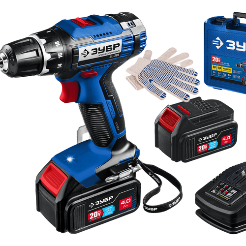 Дрель-шуруповерт ЗУБР Профессионал в кейсе DL-201-42рабочие перчатки 1842300₽