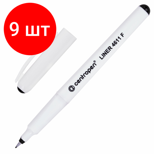 Комплект 9 шт, Ручка капиллярная (линер) черная CENTROPEN Liner, трехгранная, линия письма 0.3 мм, 4611, 2 4611 0112