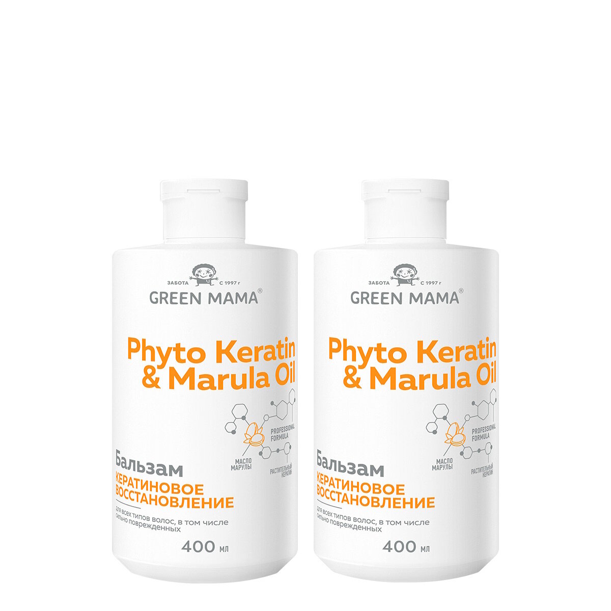 фото Бальзам PHYTO KERATIN & MARULA OIL для восстановления волос GREEN MAMA с маслом марулы 400 мл