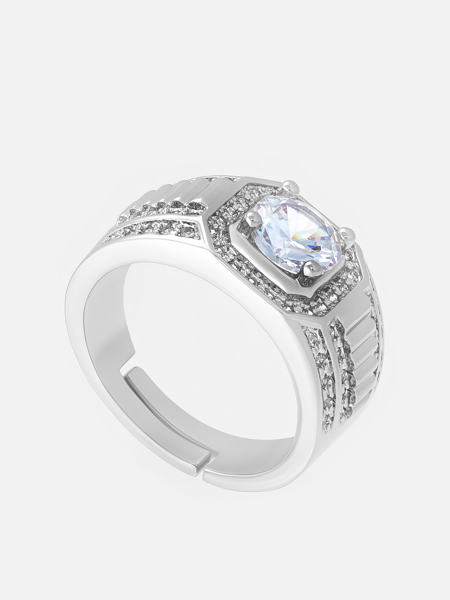 Печатка Shine & Beauty, кристаллы Swarovski, безразмерное, ширина 10 мм, серебряный