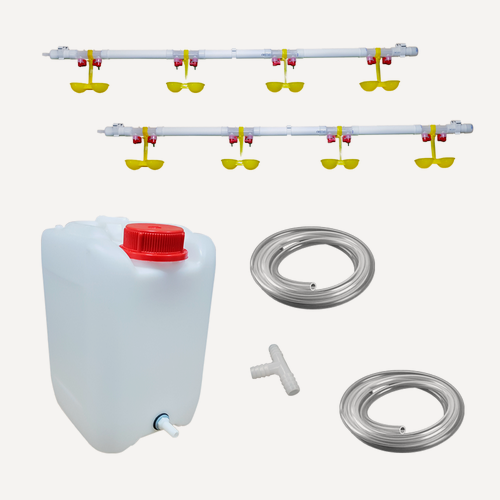 Изображение товара Поилка для кур ниппельная. Двойная система поения НП18 200см с 10л канистрой, комплект. Для с/х птиц