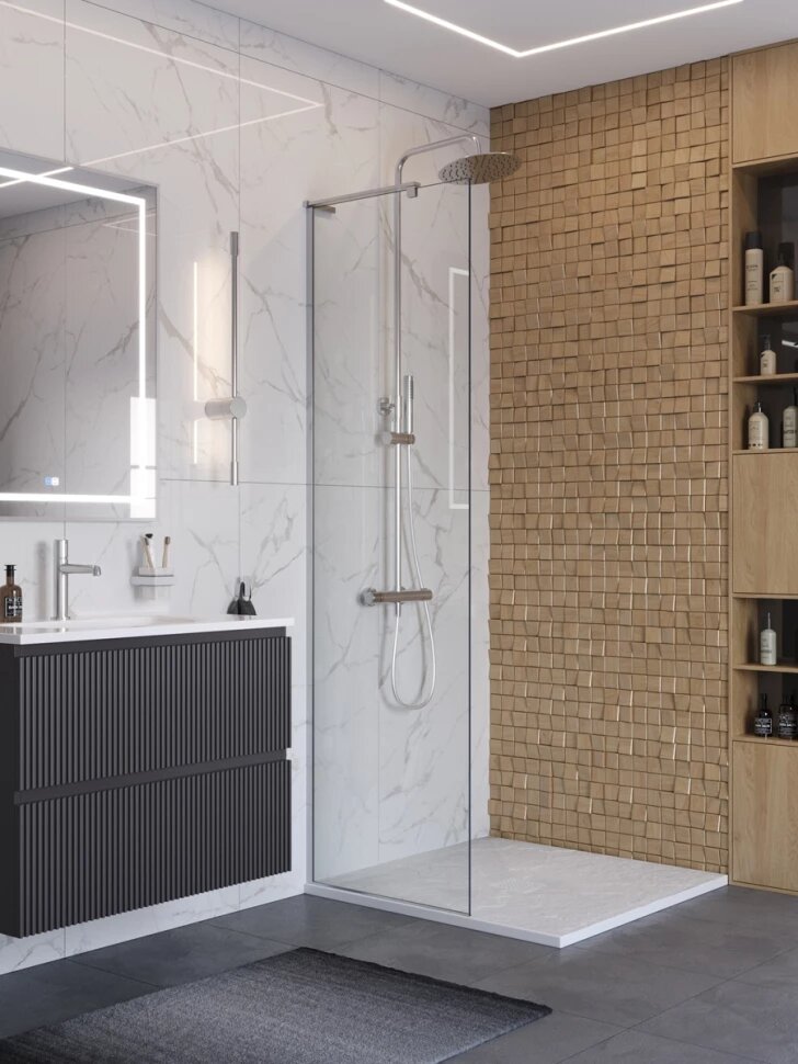 Душевая перегородка BelBagno Uno UNO-L-1-TB-60-C-Cr 60 см, профиль хром, стекло прозрачное