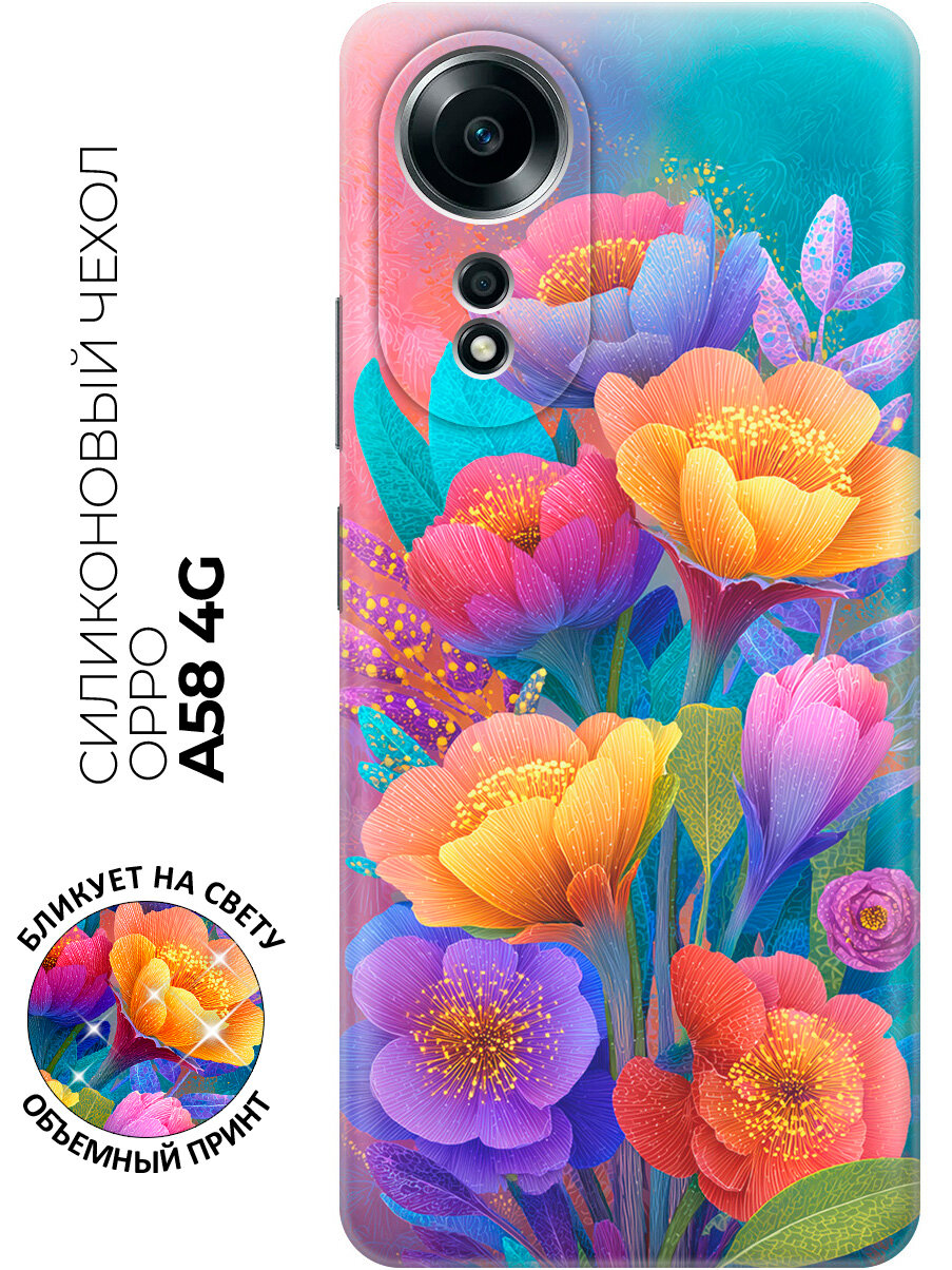 Силиконовый чехол на Oppo A58 4G с принтом "Радуга цветов"