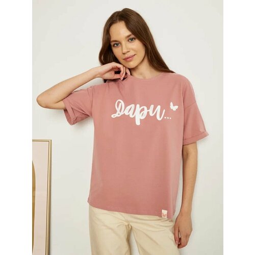 Футболка Приятно, оверсайз, хлопок, трикотаж, дышащий материал, размер S, розовый