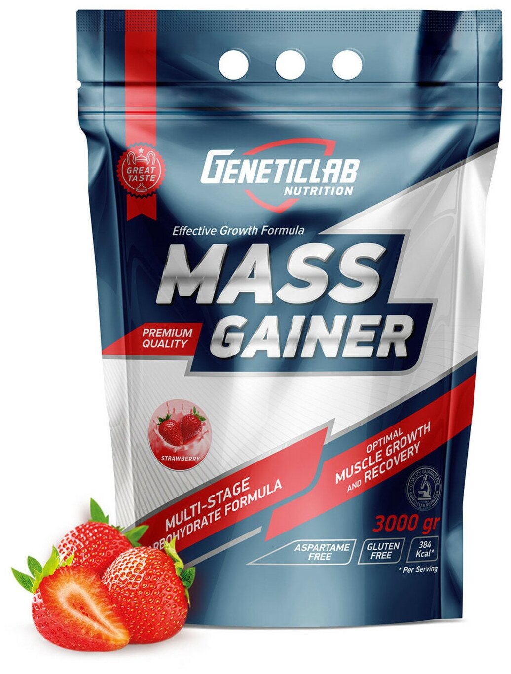 MASS GAINER 3000gr/30serv Strawberry (3кг) (Клубника) /ДС / Унифиц.пакет