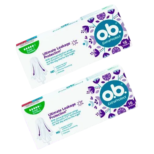 Тампоны женские гигиенические O.B. ExtraProtect Super + Comfort (obi/оби для женщин для интимной гигиены), 2 упаковки по 16 шт.