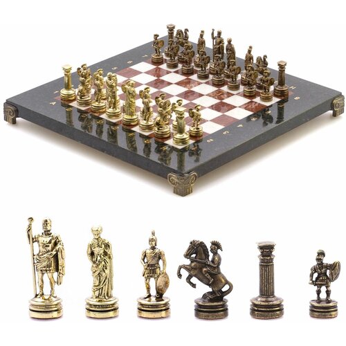 Шахматный набор Римляне доска 28х28 см мрамор, лемезит фигуры цвет бронза-золото 124852