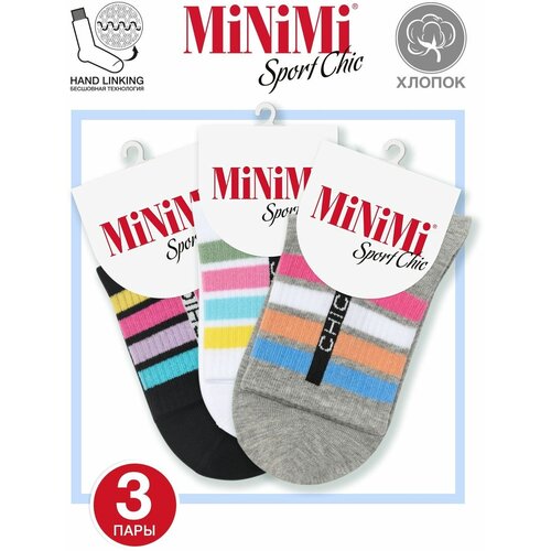 Носки MiNiMi, 3 пары, размер 39-41, белый, черный, серый носки женские х б minimi style4602 набор 3 шт размер 39 41 nero чёрный