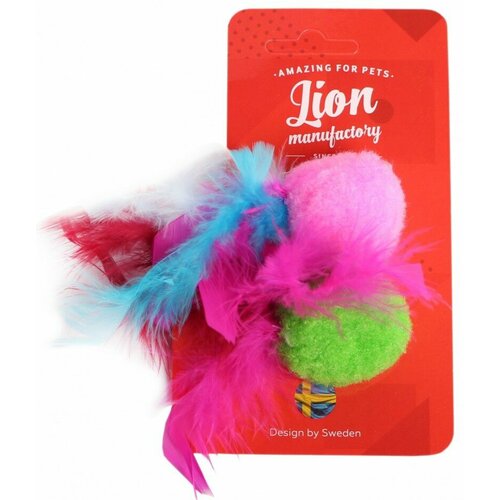 Lion игрушка "Мячик-плюш с перышками" для кошек (2 шт) 4 см.
