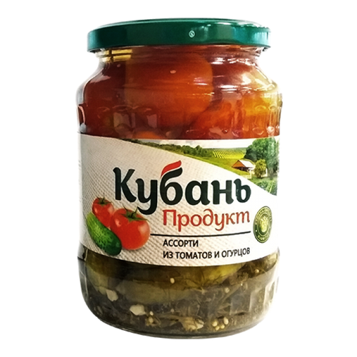 Ассорти из томатов и огурцов Кубань продукт, 680 г 12шт