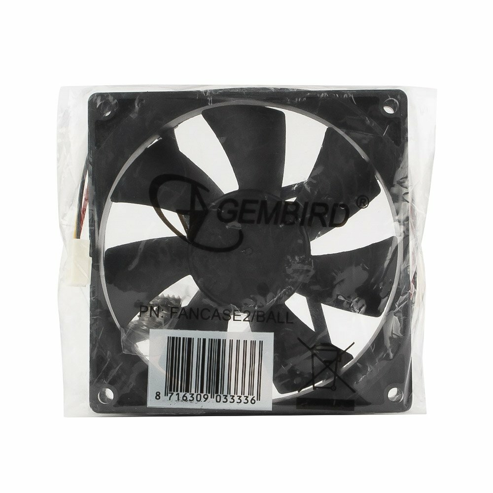 Вентилятор охлаждения Gembird FANCASE2/BALL, 92x92x25, 3 pin, подшипник, провод 30 см