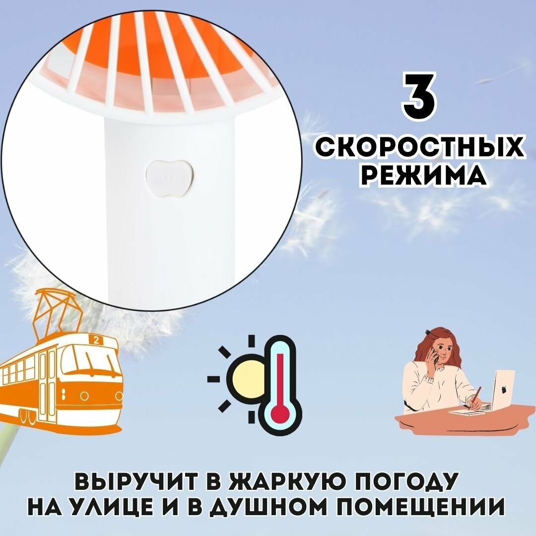 Портативный вентилятор 3 скорости, 800 мАч, белый ANYSMART - фотография № 3