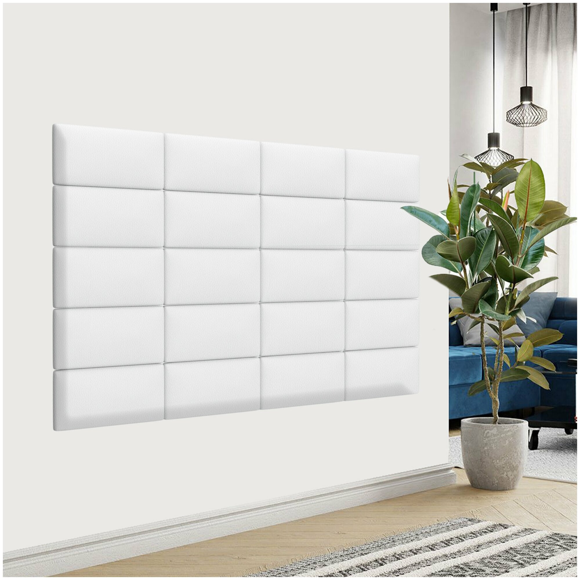 Стеновая панель Eco Leather White 15х30 см 4 шт.