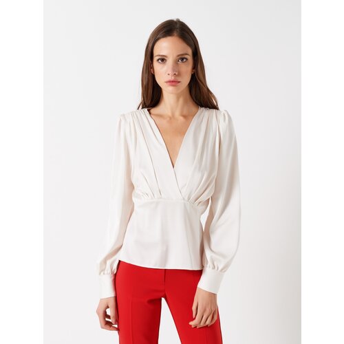 Блуза  Rinascimento, полуприлегающий силуэт, длинный рукав, без карманов, манжеты, однотонная, размер XL, бежевый