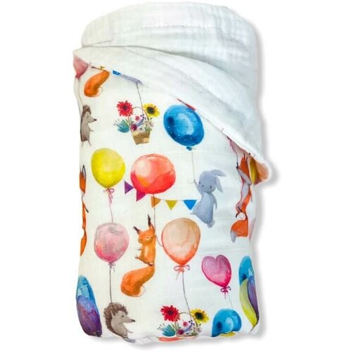 Шеститислойный муслиновый двухсторонний детский плед Воздушные шары 120*100 см.