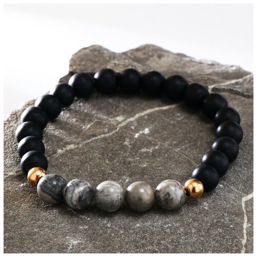 фото Браслет queen fair, искусственный камень, металл, стекло, размер 7 см, диаметр 7 см, черный, серый