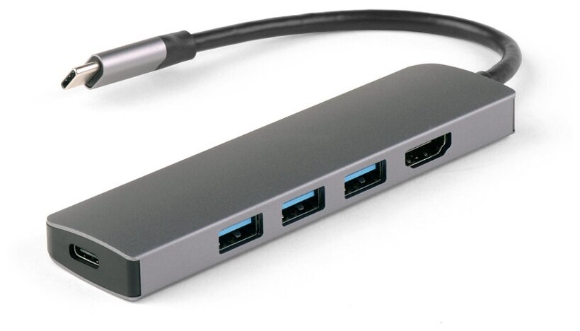 USB-концентратор 5 в 1 IQFuture IQ-C5 Type-C USB Hub, USB-C PD, 3 порта USB 3.0, HDMI, кабель Type-C 12 см