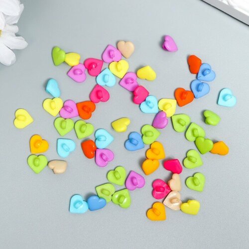 Пуговицы пластик для творчества на ножке Цветные сердечки набор 60 шт 1,2х1,2 см 895 db пуговицы декоративные звезды 50 шт 1 8 см цветные