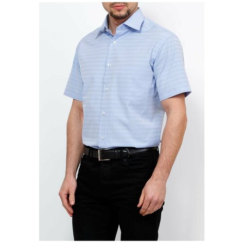 фото Рубашка мужская короткий рукав greg gb223/309/92/z, полуприталенный силуэт / regular fit, цвет голубой, рост 174-184, размер ворота 38