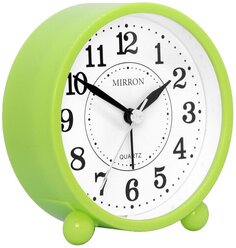 Классический настольный будильник MIRRON 7020 СЛТ/Часы в спальню/Круглый будильник/Часы для детской/Зелёный (салатовый) цвет