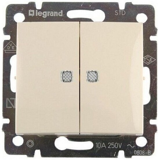 Выключатель Legrand Valena 10 A 250 В, двойной, с подсветкой, слоновая кость, 695630