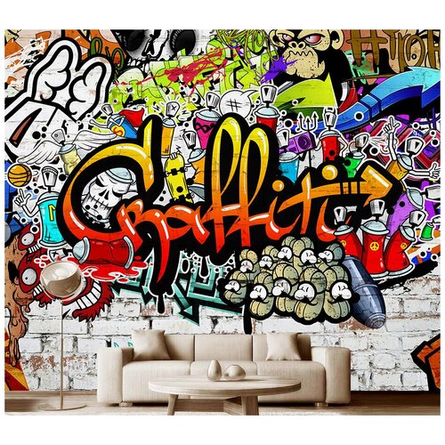 Фотообои на стену флизелиновые Модный Дом Веселое граффити 350x290 см (ШxВ), в спальню, гостиную